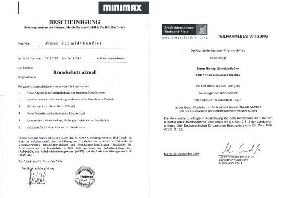 "Update Brandschutz aktuell"+ Teilnahmebestätigung "Vorbeugender Brandschutz" (entspricht §4 Abs. 2 S. 2 der Landesverordnung über Sachverständige für baulichen Brandschutz vom 25.März 1997